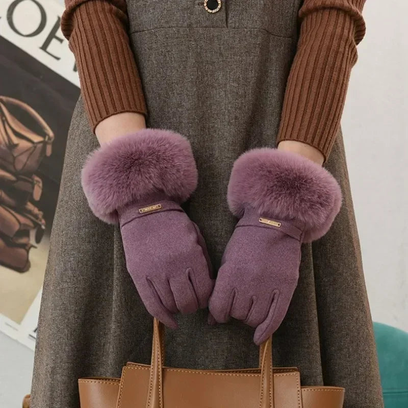 Dames Handschoenen Met Bontmanchetten en Metallic Accent 7