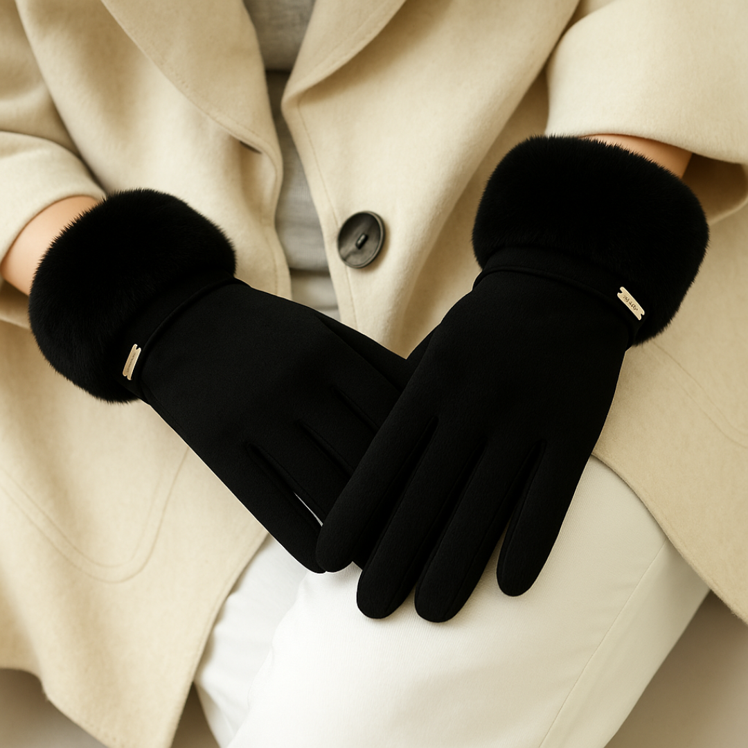 Dames Handschoenen met Bontafwerking en Riemdetail 5