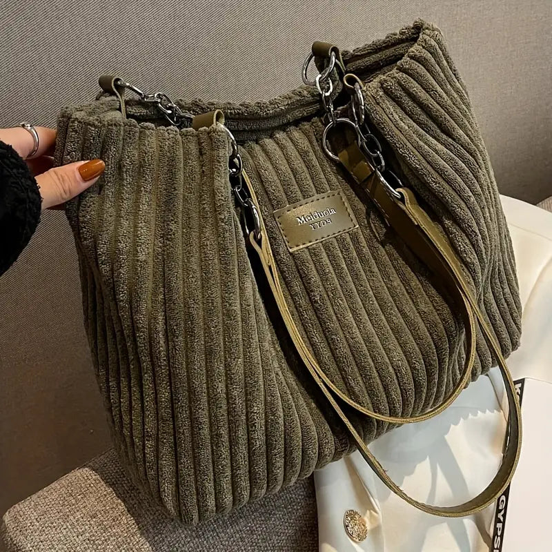 Dames Handtas Minimalistisch Corduroy Elegante Ruime Tas 0