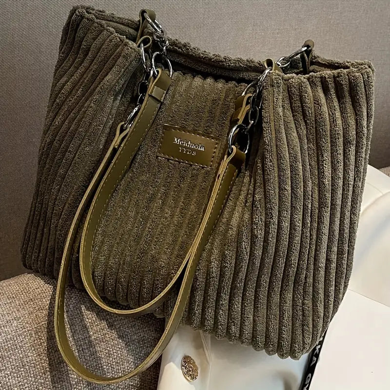 Dames Handtas Minimalistisch Corduroy Elegante Ruime Tas 2