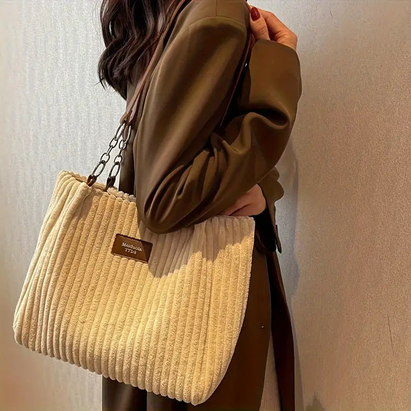 Dames Handtas Minimalistisch Corduroy Elegante Ruime Tas 4