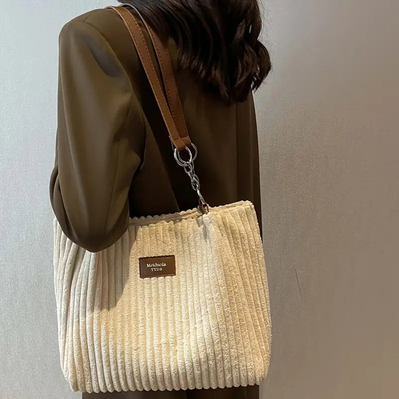 Dames Handtas Minimalistisch Corduroy Elegante Ruime Tas 5
