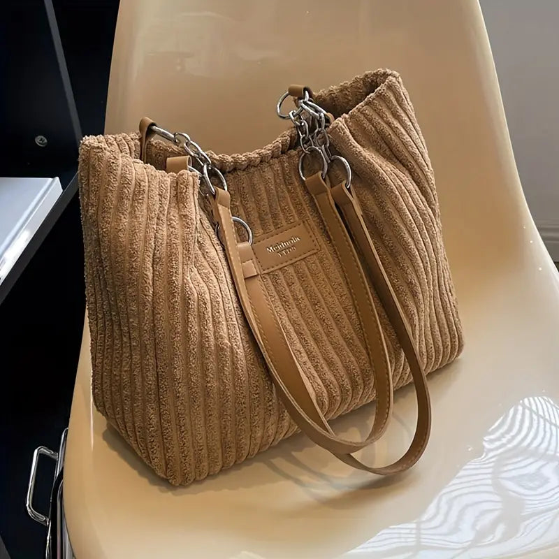 Dames Handtas Minimalistisch Corduroy Elegante Ruime Tas 6