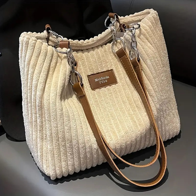 Dames Handtas Minimalistisch Corduroy Elegante Ruime Tas 9
