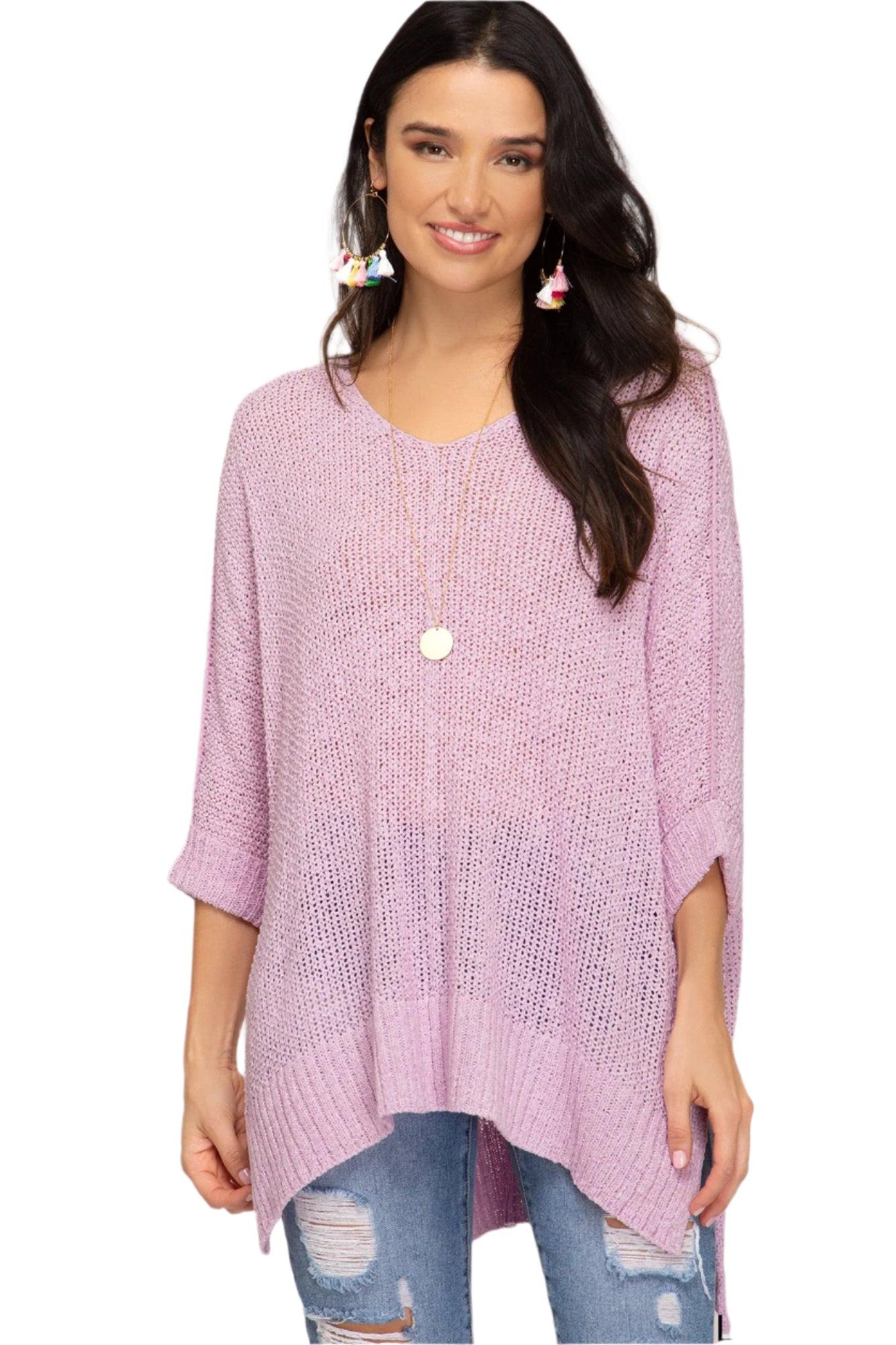 Dames Hi-Lo Trui 3/4 Mouwen Zacht Ademend Materiaal 0