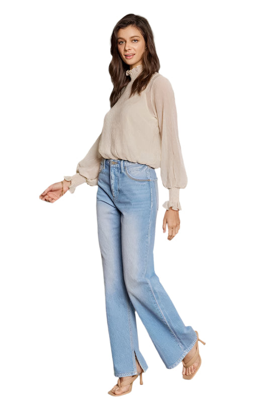 Dames Hoge Taille 90's Flare Jeans Licht Denim 0