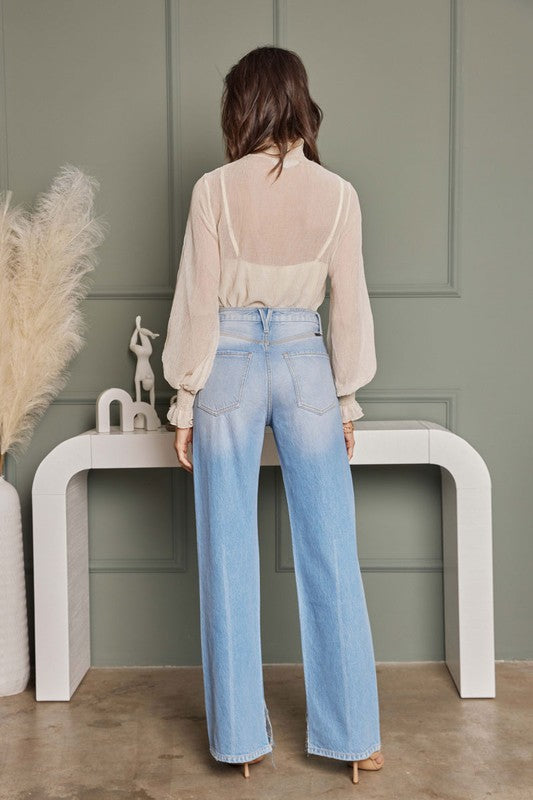 Dames Hoge Taille 90's Flare Jeans Licht Denim 1