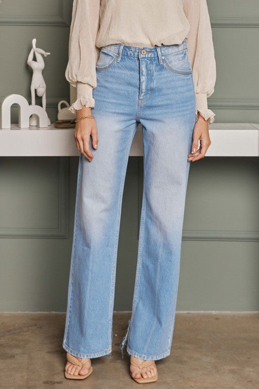 Dames Hoge Taille 90's Flare Jeans Licht Denim 2