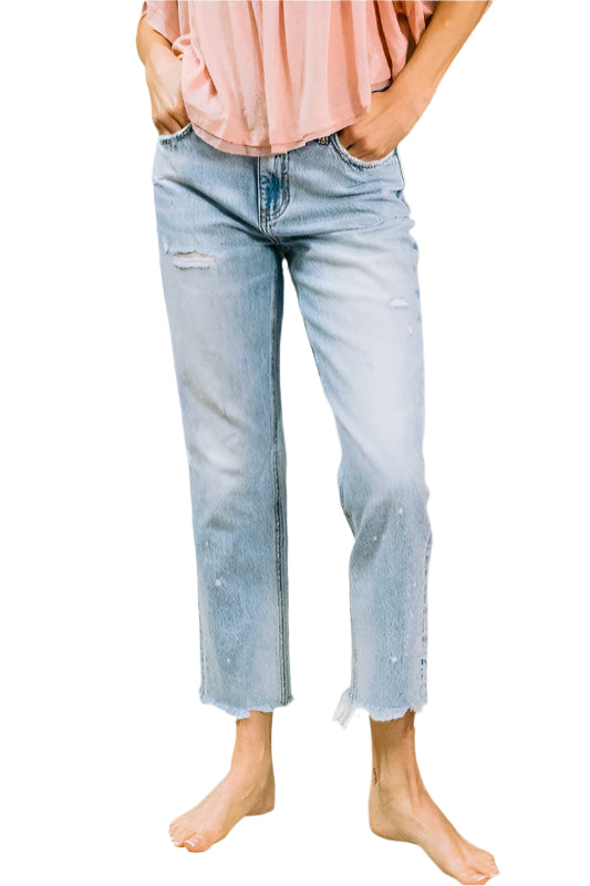Dames Hoge Taille Ankle Straight Leg Jeans Licht Denim 0
