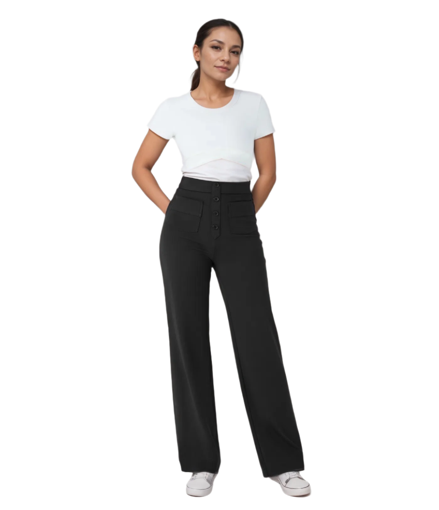 Dames Hoge Taille Broek Wijde Pijpen Stretchmateriaal 0