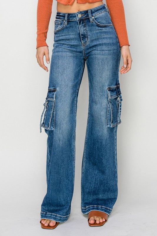Dames Hoge Taille Cargo Jeans met Zakken 2