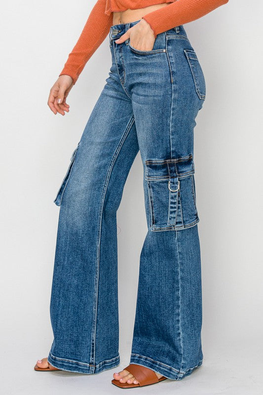 Dames Hoge Taille Cargo Jeans met Zakken 3