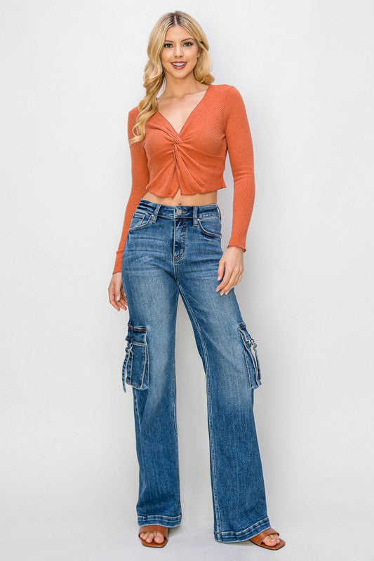 Dames Hoge Taille Cargo Jeans met Zakken 5