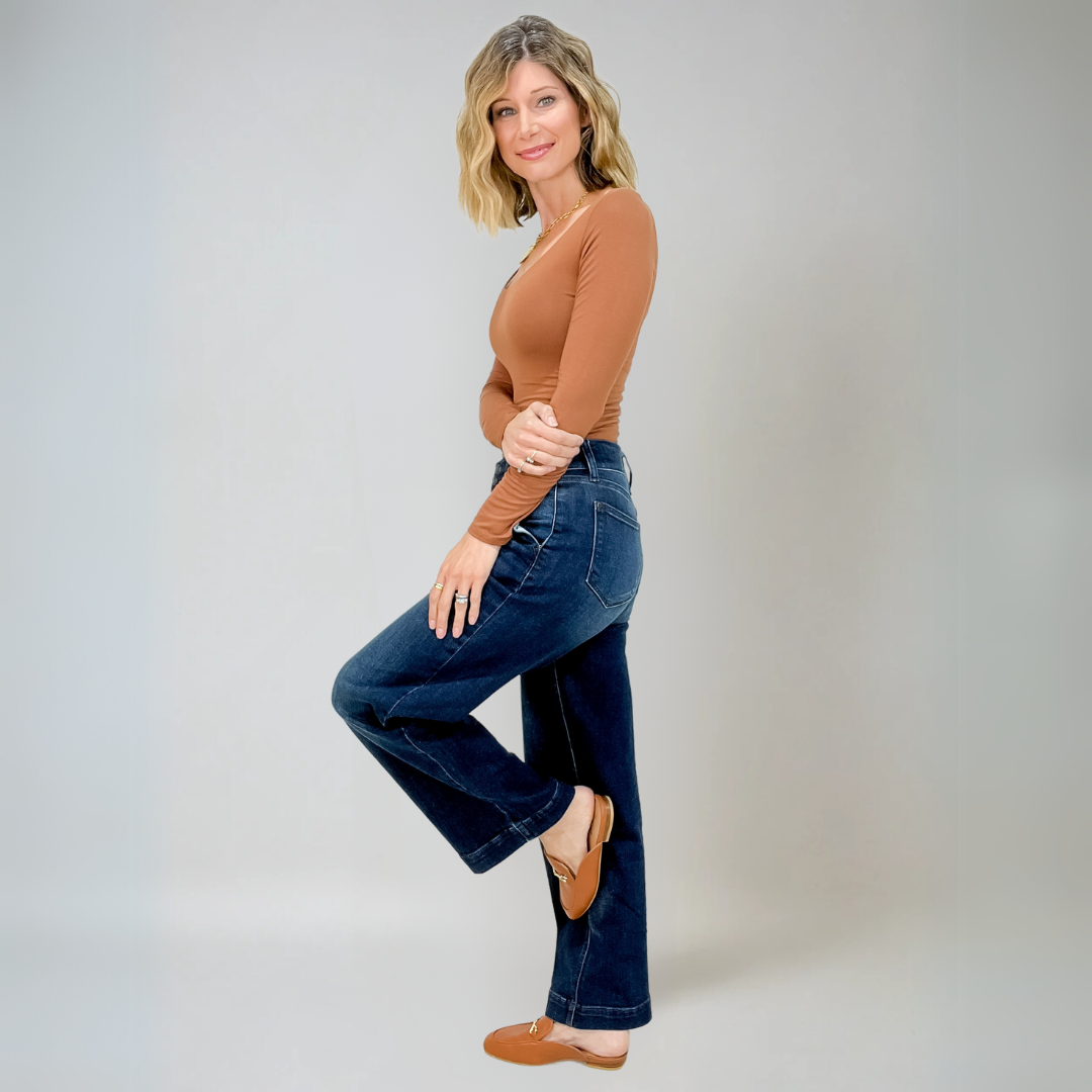 Dames Hoge Taille Comfort Luxe Wijde Jeans 3