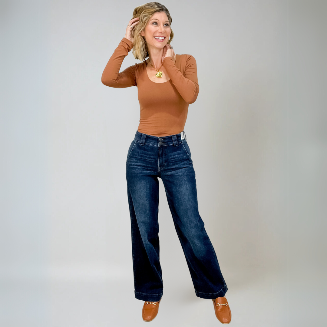 Dames Hoge Taille Comfort Luxe Wijde Jeans 4