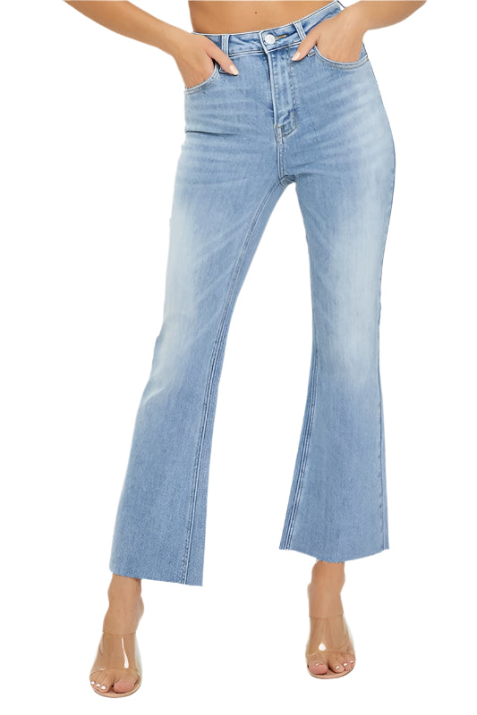 Dames Hoge Taille Crop Flare Licht Denim 0