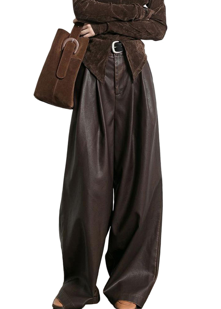 Dames Hoge Taille Faux Leren Broek met Zakjes 0