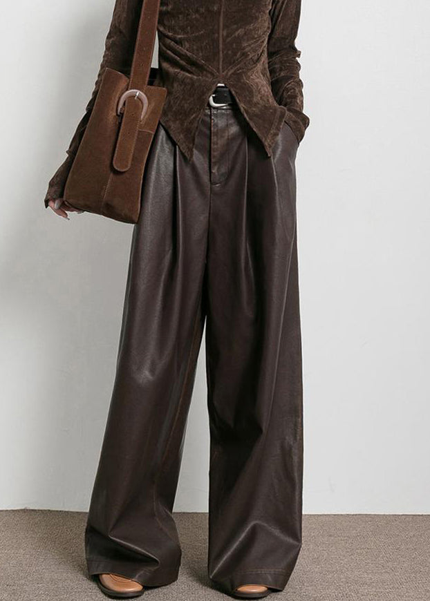 Dames Hoge Taille Faux Leren Broek met Zakjes 1