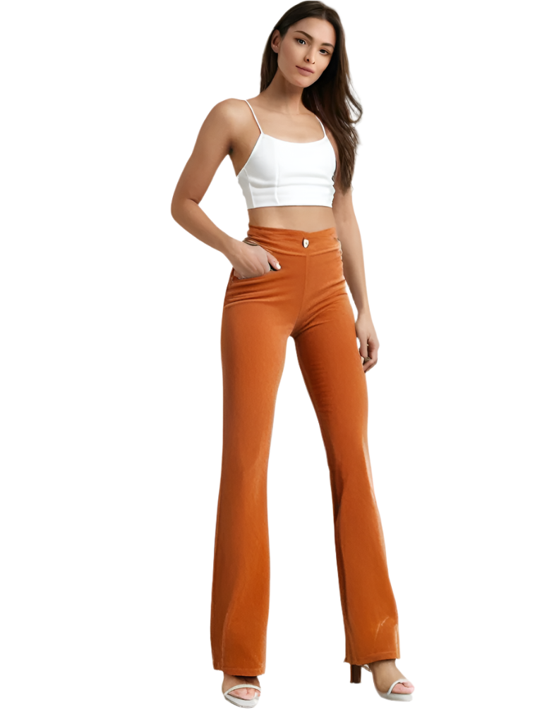 Dames Hoge Taille Flared Broek Eco Corduroy 0