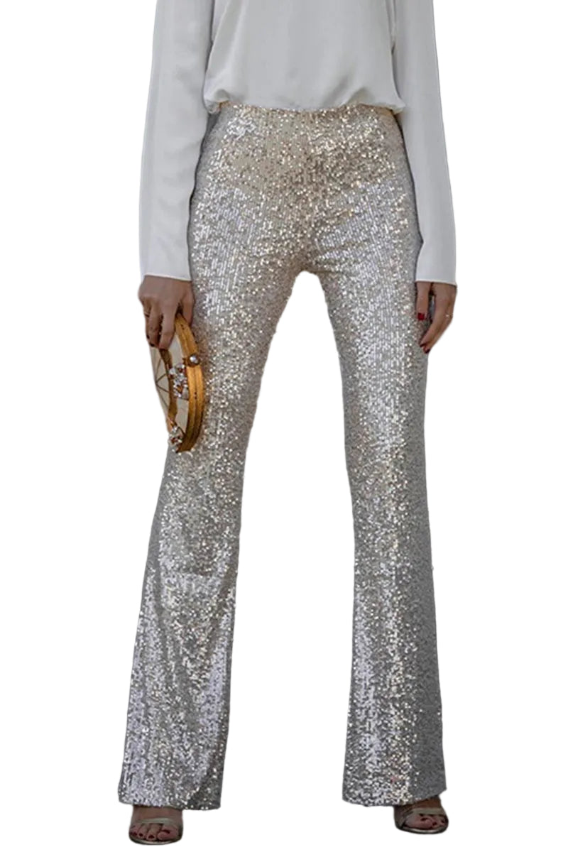 Dames Hoge Taille Flared Broek Met Pailletten 0