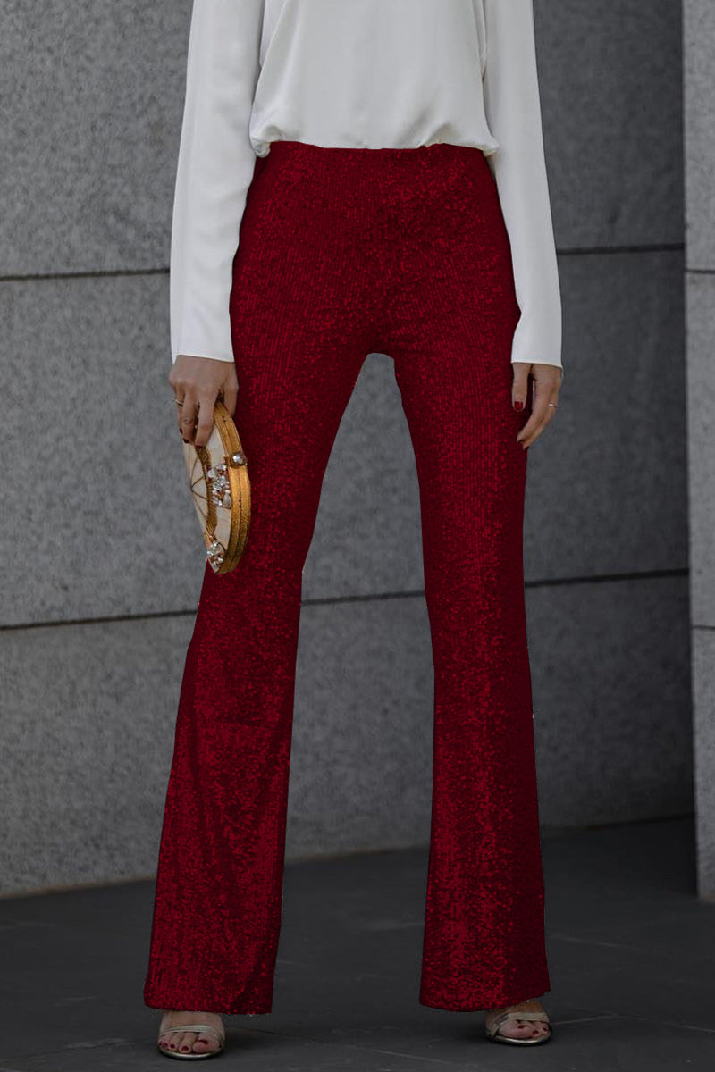 Dames Hoge Taille Flared Broek Met Pailletten 1