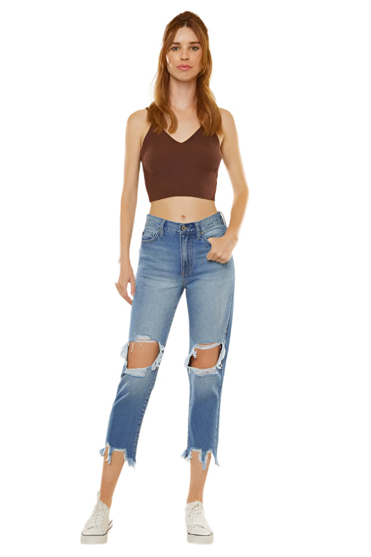 Dames Hoge Taille Mom Fit Denim Jeans 0