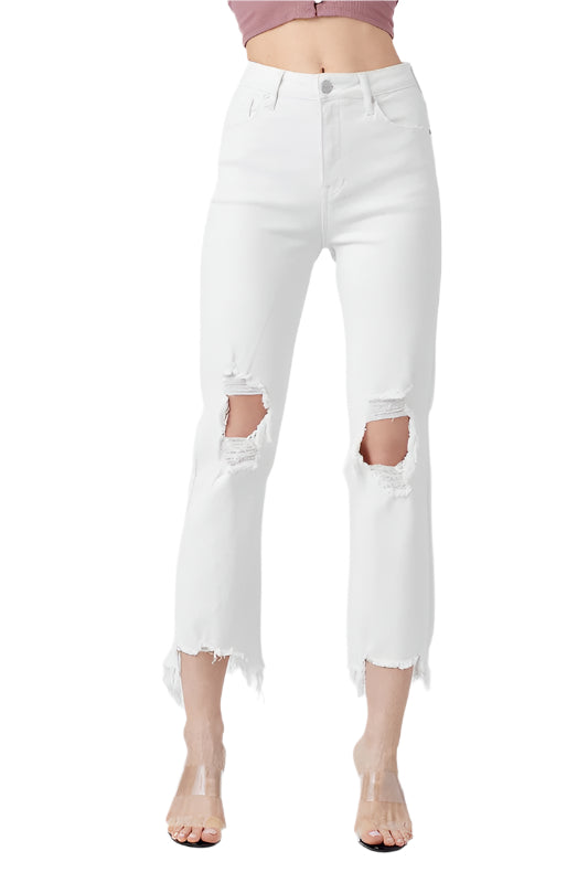 Dames Hoge Taille Rechte Crop Jeans 0