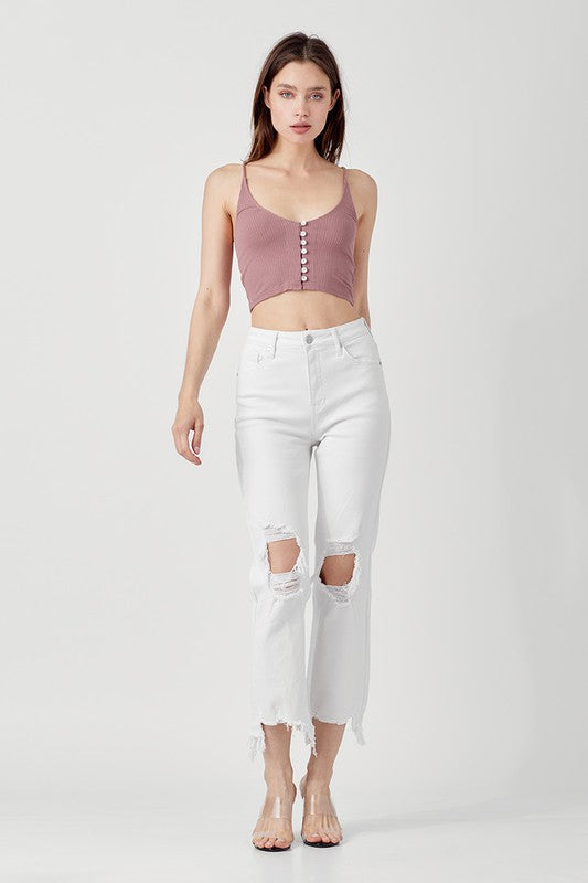 Dames Hoge Taille Rechte Crop Jeans 4