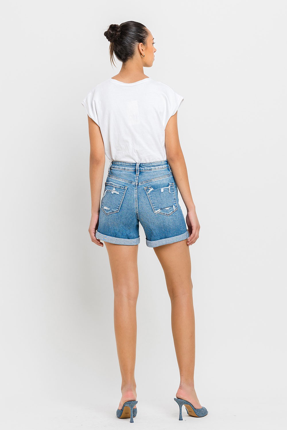 Dames Hoge Taille Rolmouw Shorts Denim 2