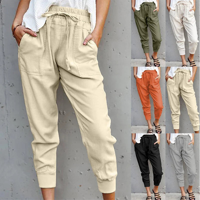 Dames Hoge Taille Slim-fit Broek Casual Katoen en Polyester 0
