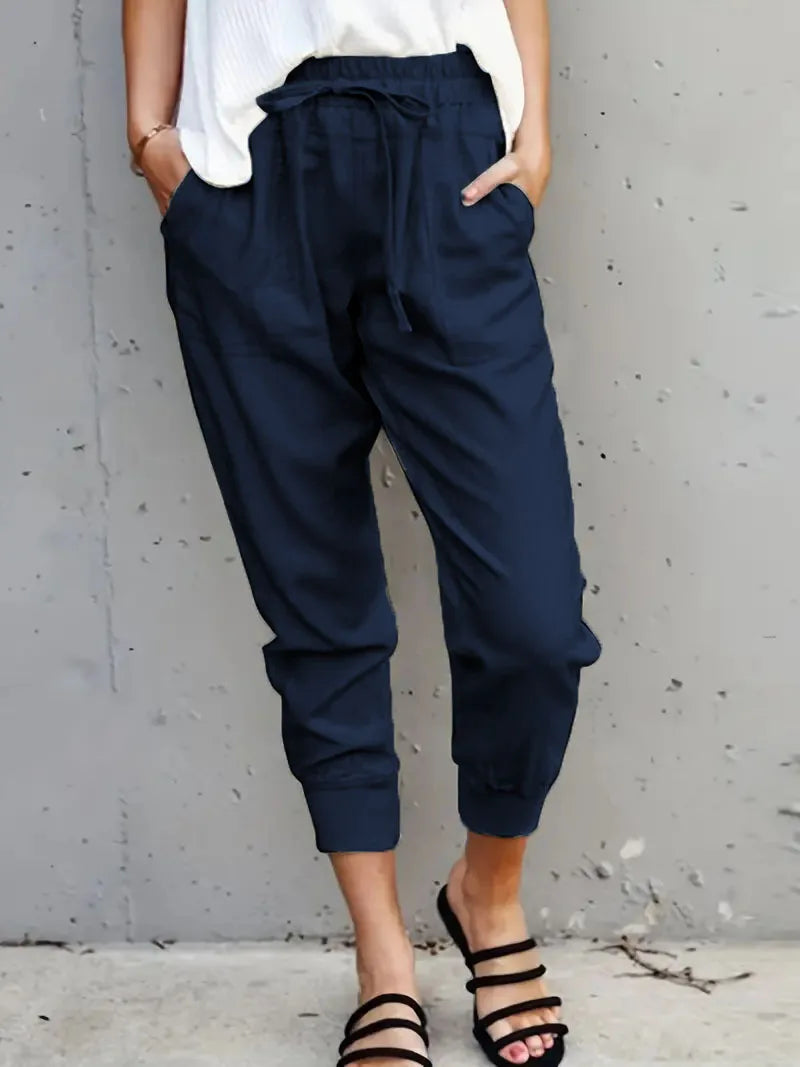 Dames Hoge Taille Slim-fit Broek Casual Katoen en Polyester 13
