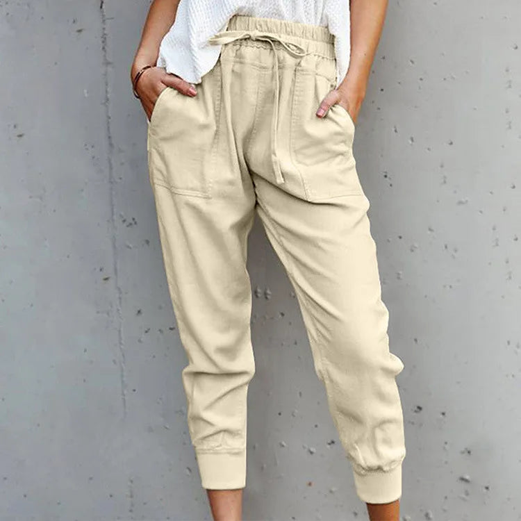 Dames Hoge Taille Slim-fit Broek Casual Katoen en Polyester 14