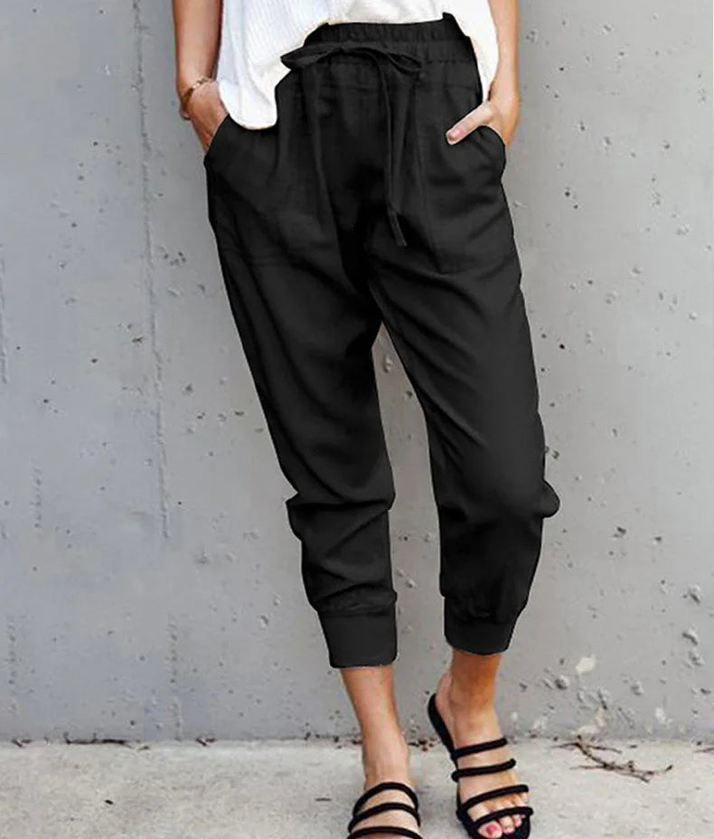 Dames Hoge Taille Slim-fit Broek Casual Katoen en Polyester 1