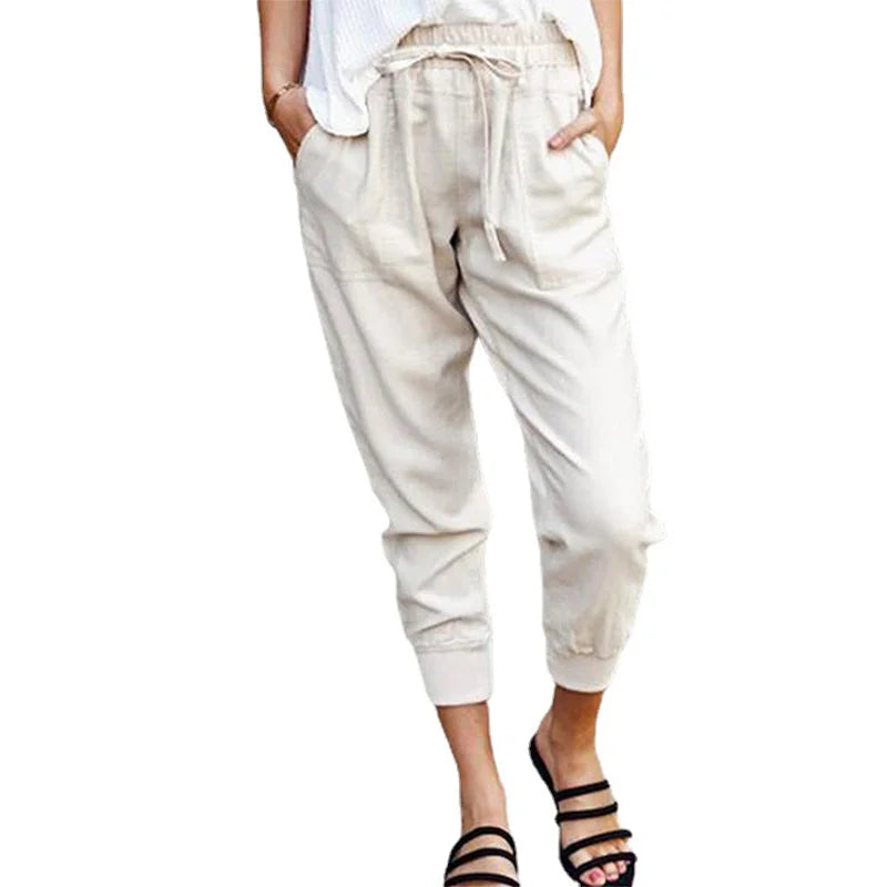 Dames Hoge Taille Slim-fit Broek Casual Katoen en Polyester 2