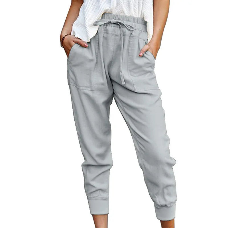 Dames Hoge Taille Slim-fit Broek Casual Katoen en Polyester 3