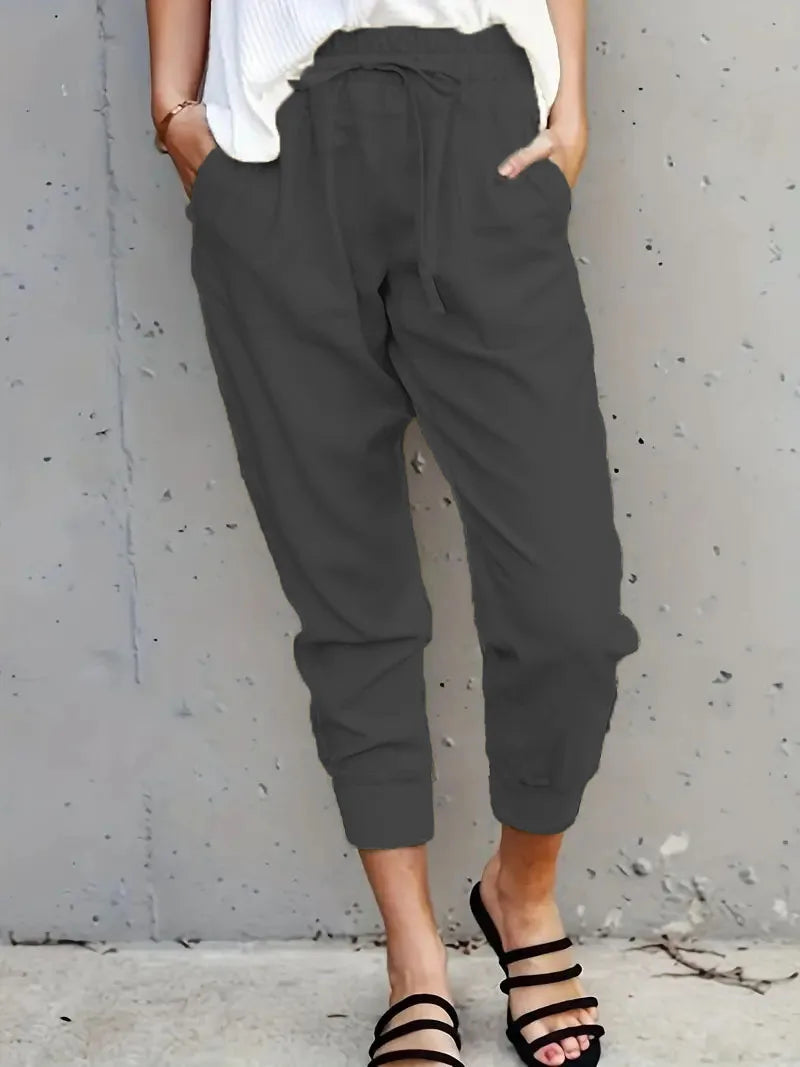 Dames Hoge Taille Slim-fit Broek Casual Katoen en Polyester 8