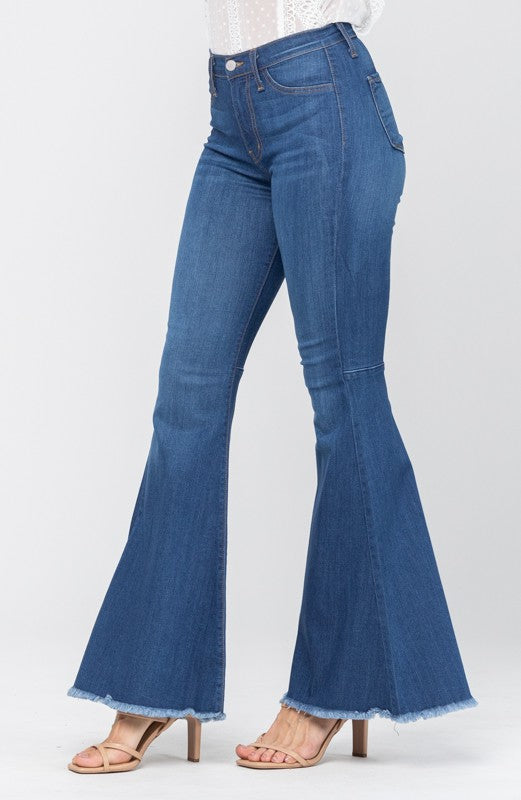 Dames Hoge Taille Super Flare Jeans Medium Blauw 4