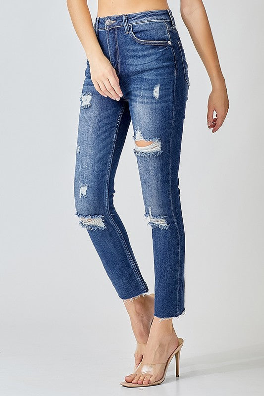 Dames Hoge Taille Versleten Relaxed Skinny Jeans 1