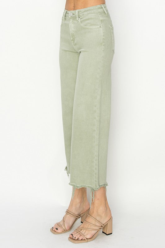 Dames Hoge Taille Wijde Cropped Broek Groen 3