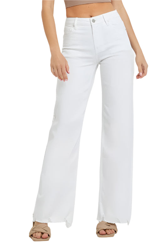 Dames Hoge Taille Wijde Jeans Wit 0