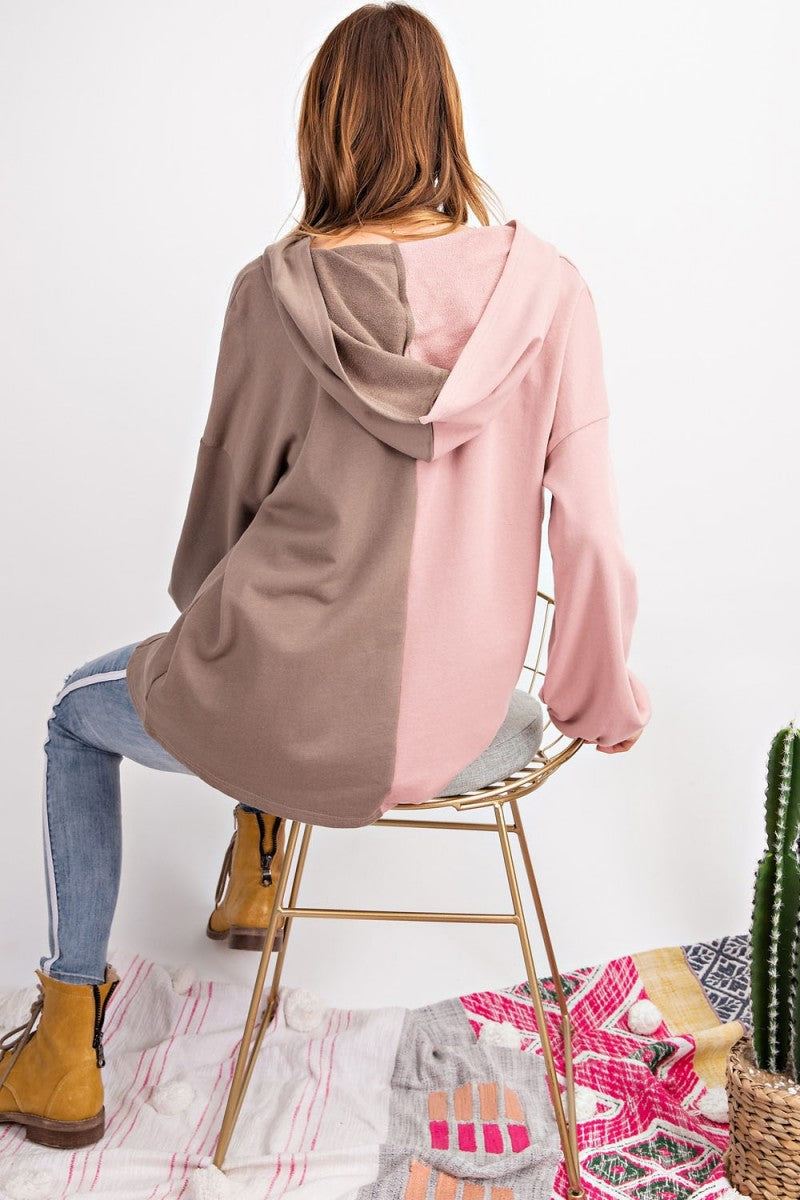 Dames Hoodie Kleurblok Gebreid Mocha 3