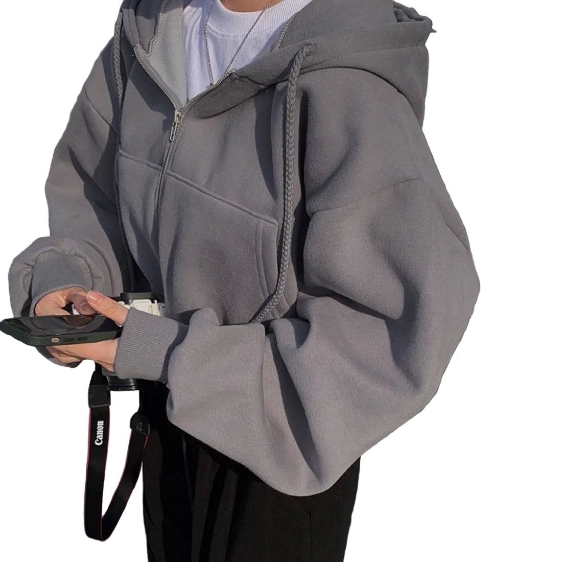 Dames Hoodie Met Rits en Hellende Schouders Casual 1