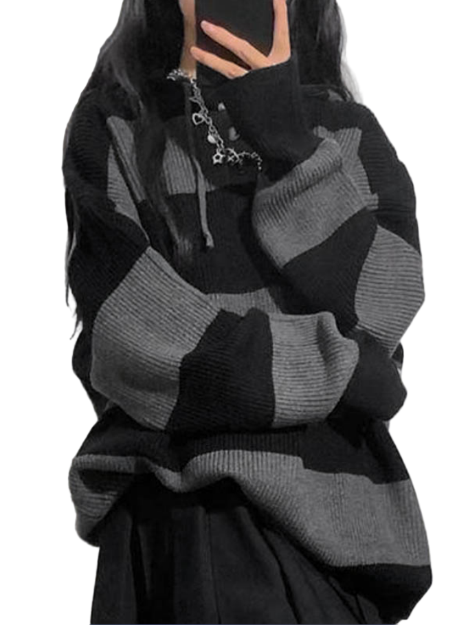 Dames Hoodie Trui met Strepen en Baggy Pasvorm 0