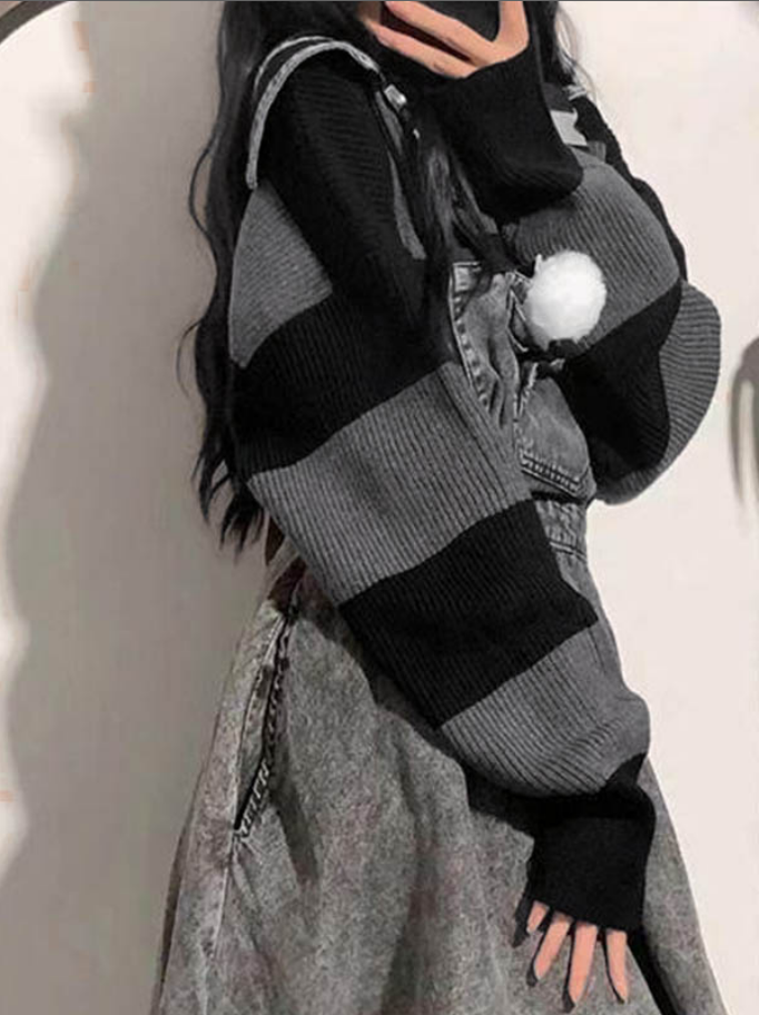 Dames Hoodie Trui met Strepen en Baggy Pasvorm 2