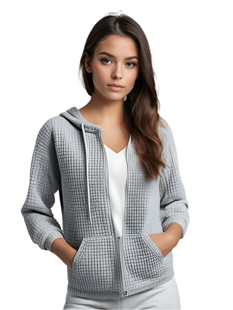 Dames Hoodie Vest Casual Wafelstructuur met Rits en Capuchon 0