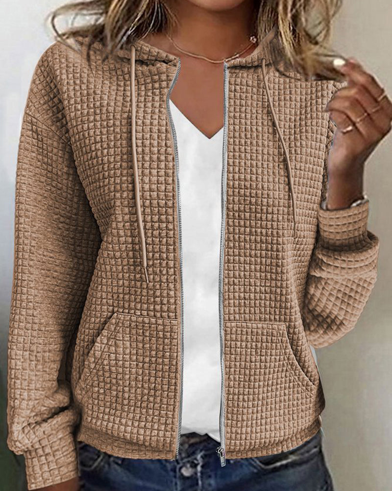 Dames Hoodie Vest Casual Wafelstructuur met Rits en Capuchon 10