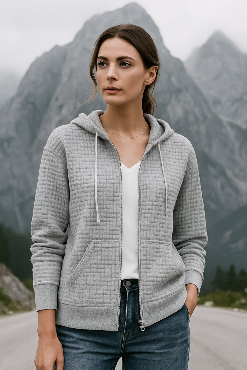 Dames Hoodie Vest Casual Wafelstructuur met Rits en Capuchon 2