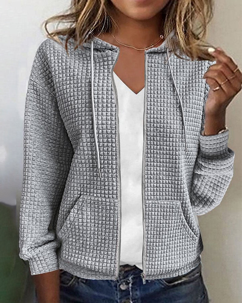 Dames Hoodie Vest Casual Wafelstructuur met Rits en Capuchon 3