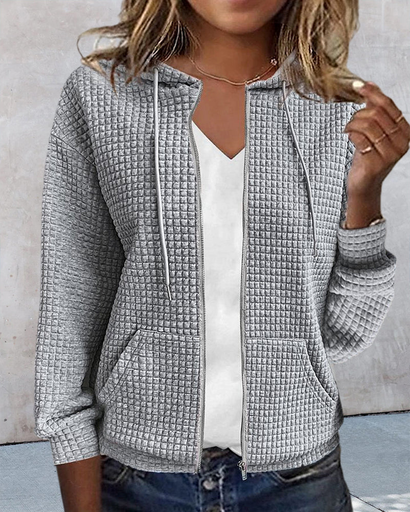 Dames Hoodie Vest Casual Wafelstructuur met Rits en Capuchon 4