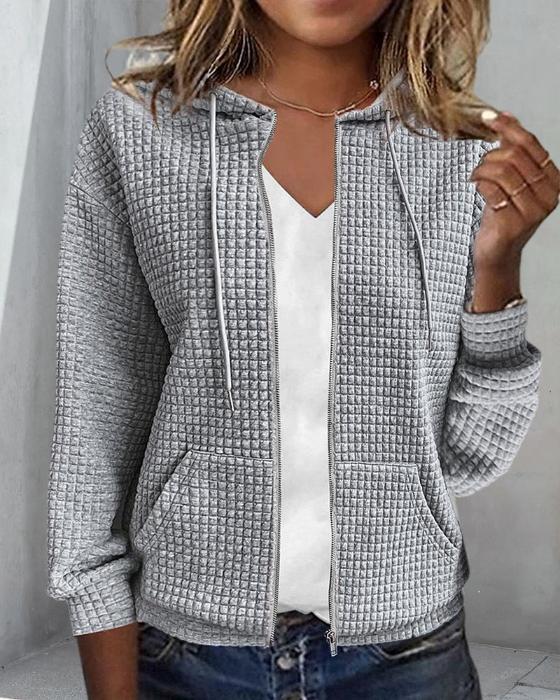 Dames Hoodie Vest Casual Wafelstructuur met Rits en Capuchon 5